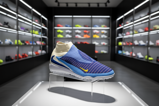 Nike Phantom 6 High Academy TF "Fear Nothing" – Edição Limitada Azul/Branco/Amarelo – Campo Sintético