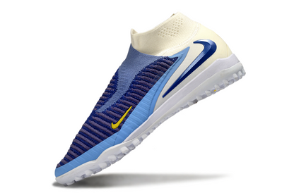 Nike Phantom 6 High Academy TF "Fear Nothing" – Edição Limitada Azul/Branco/Amarelo – Campo Sintético